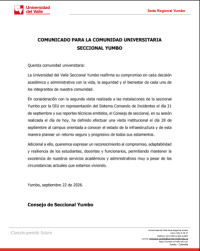 COMUNICADO PARA LA COMUNIDAD UNIVERSITARIA  SECCIONAL YUMBO