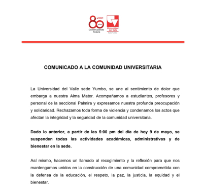 COMUNICADO A LA COMUNIDAD UNIVERSITARIA